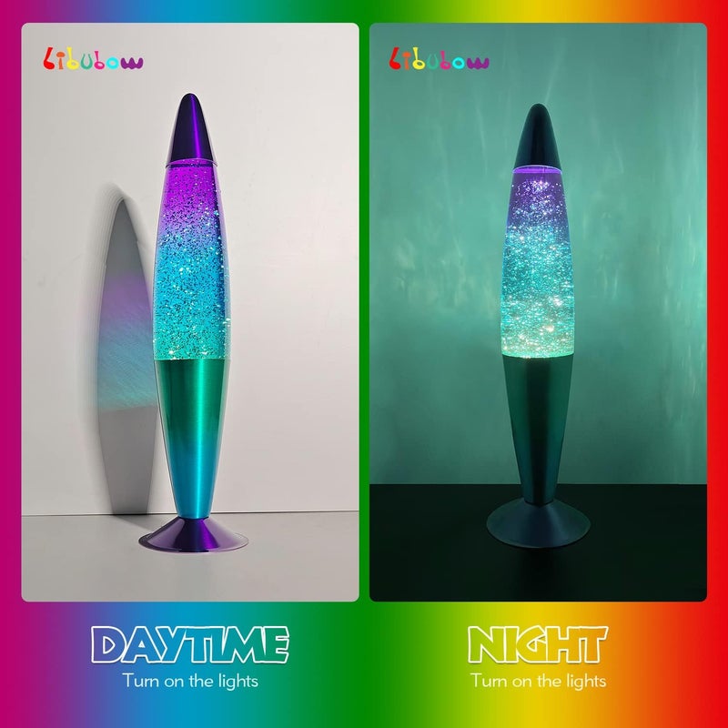 Libubow Store 16 Inch Green Blue Purple Rainbow Glitter Lamp, 2 Bulbs, Night Light Rainbow Lamp, Relaxing Mood Lighting Night Light for Adults, Kids, Teens, Home Room Office Decor, Present - Image 3